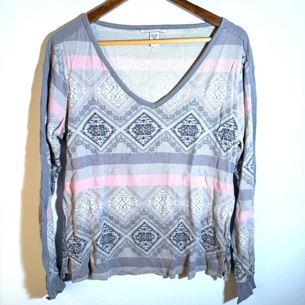 Victoria's Secret Pink and Gray Patterned Long Sleeve Tee